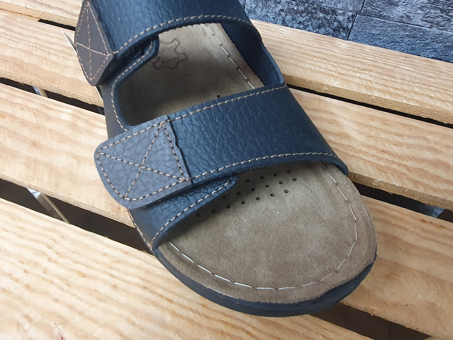 Herren Magnus Pantolette 2x Klett Lederinnensohle PU Comfort