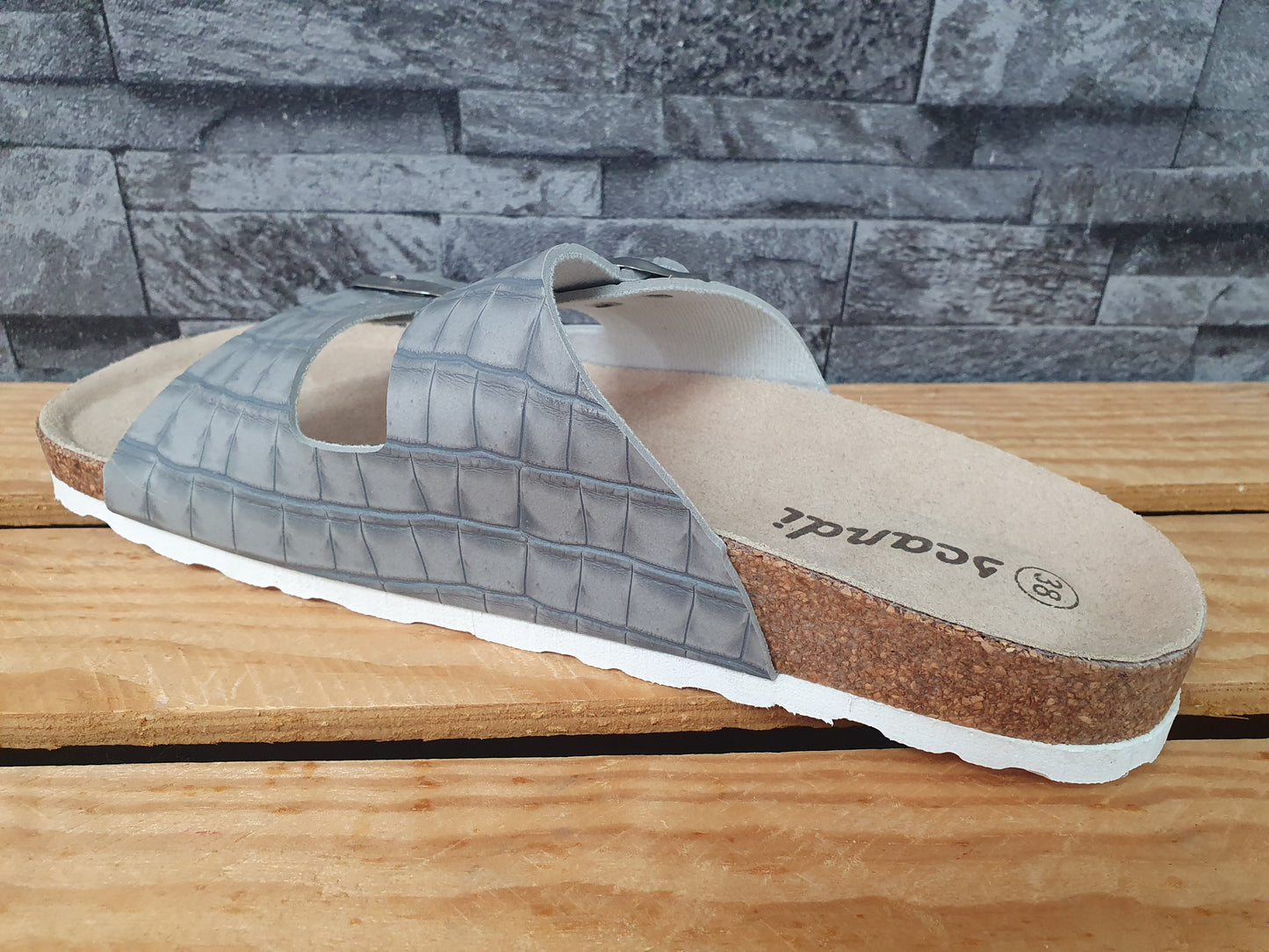 Damen Scandi Pantoletten Sandalette Schuhe Weiß & Grau PU Sommer
