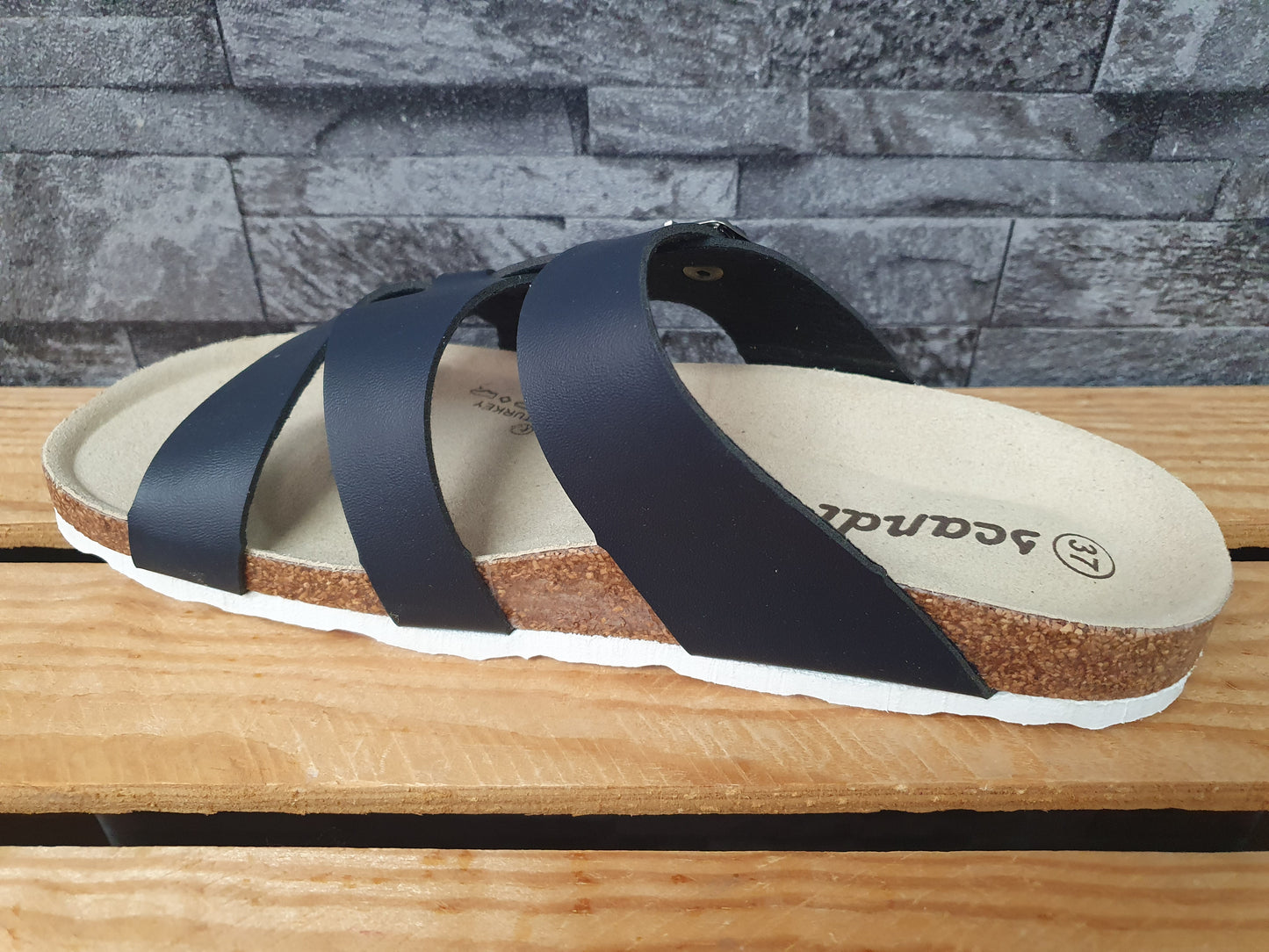 Damen Scandi Pantoletten Sandalette Blau PU Sohle