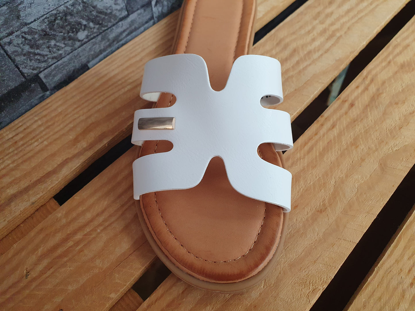 Damen Pantolette Sommer Weiß Flache Sandalen
