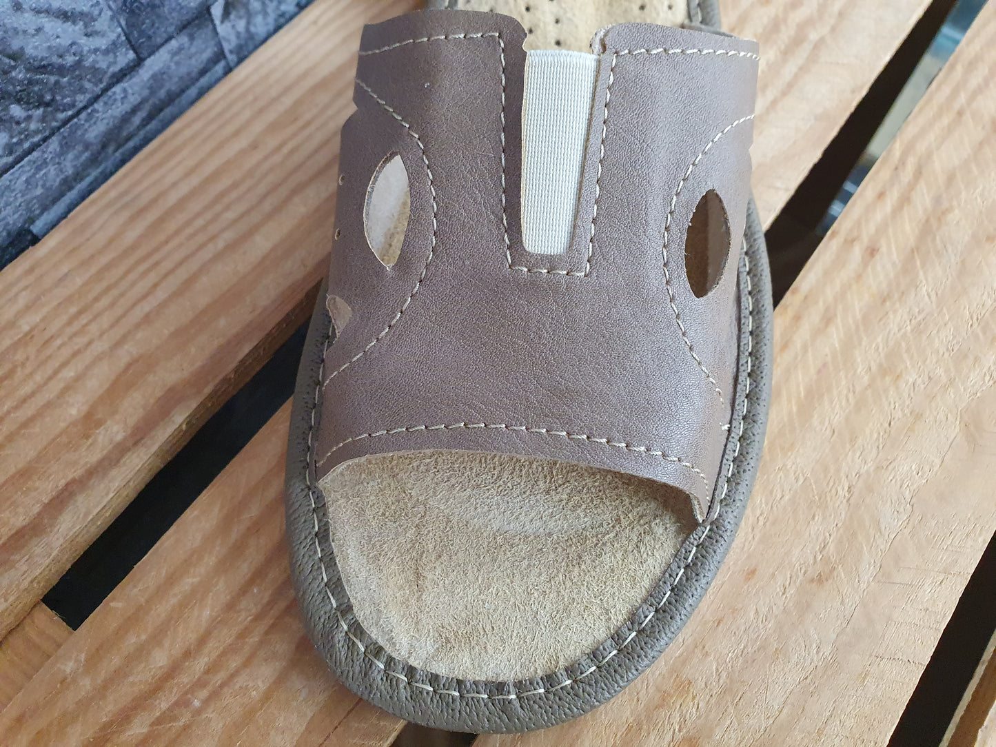 Nowo Damen Pantoletten Hausschuhe Leder Slipper Sandale