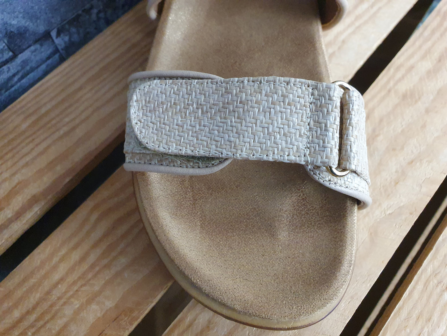 Damen Sandalen Riemensandalette 2¹ x Klett Beige Textil Größe 39-41