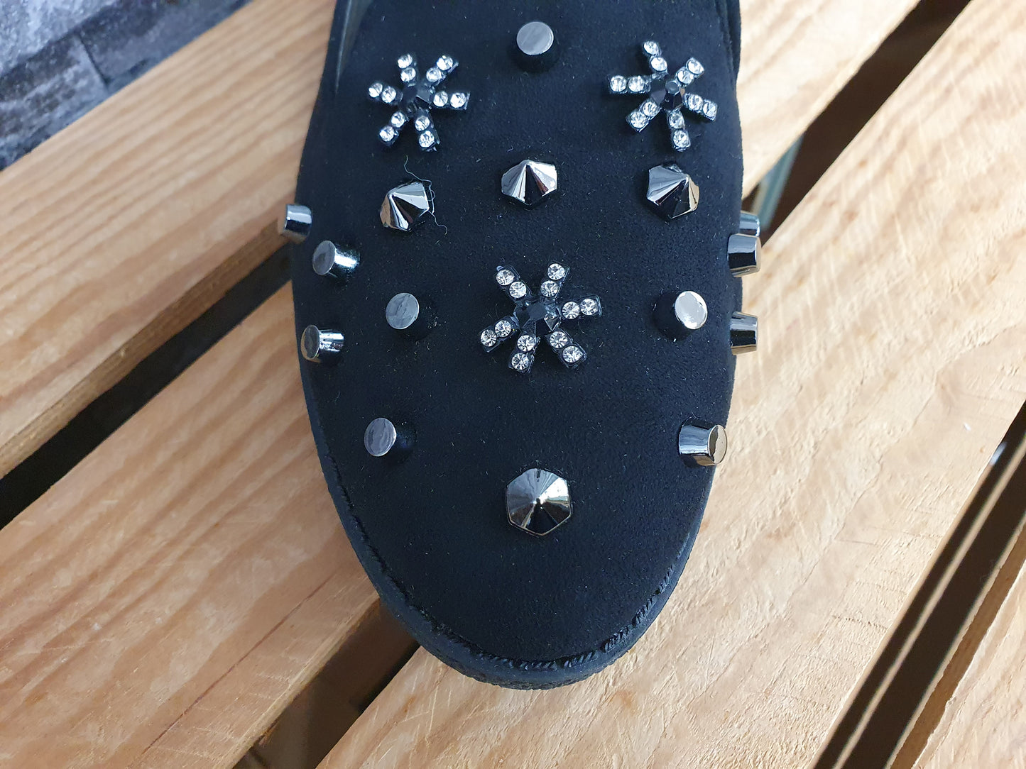 Damen Ballerinas Schuhe Schwarz Nieten Schuhe