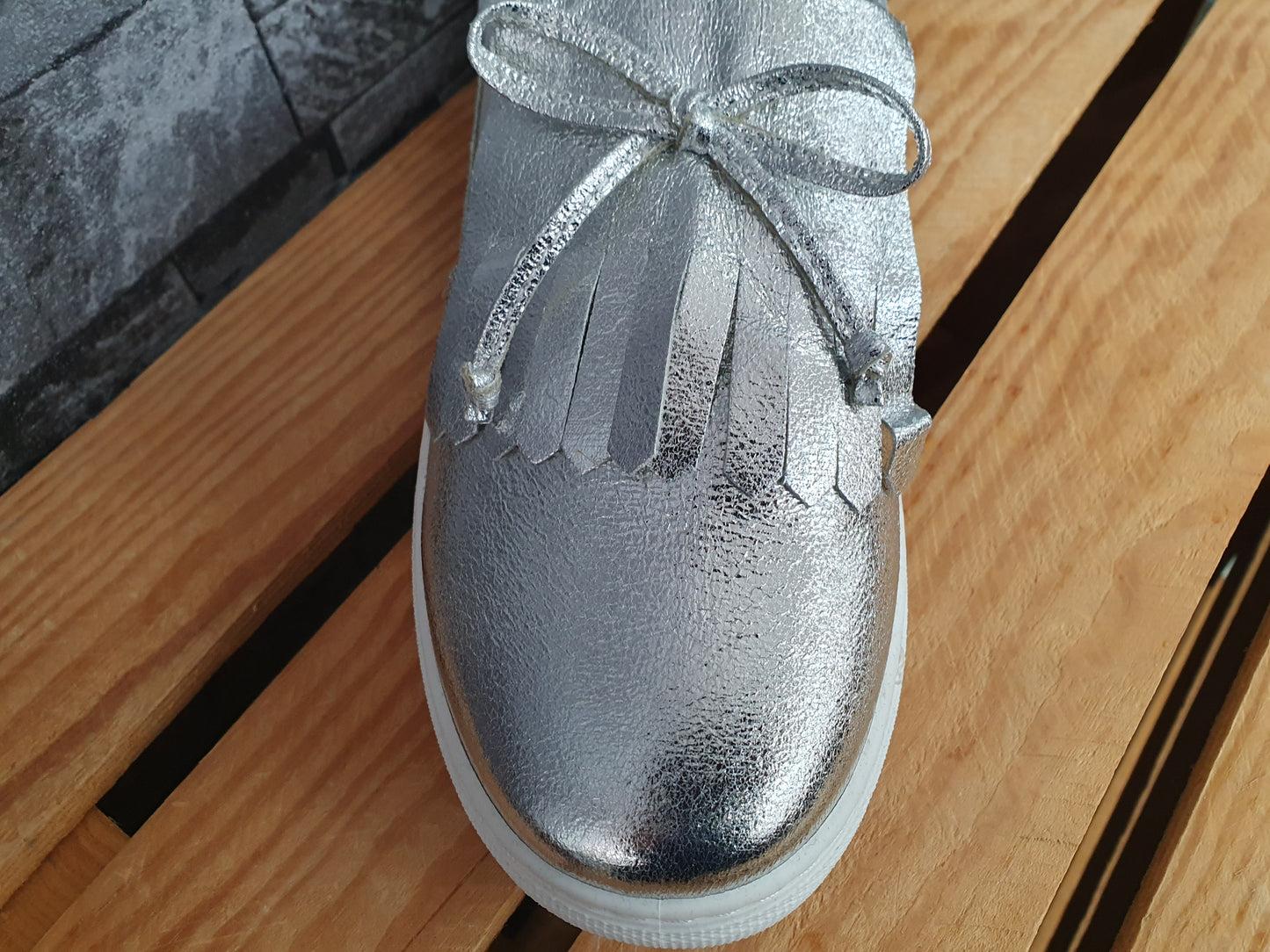 Damen Slipper Sneaker Schuhe Silber Slip On