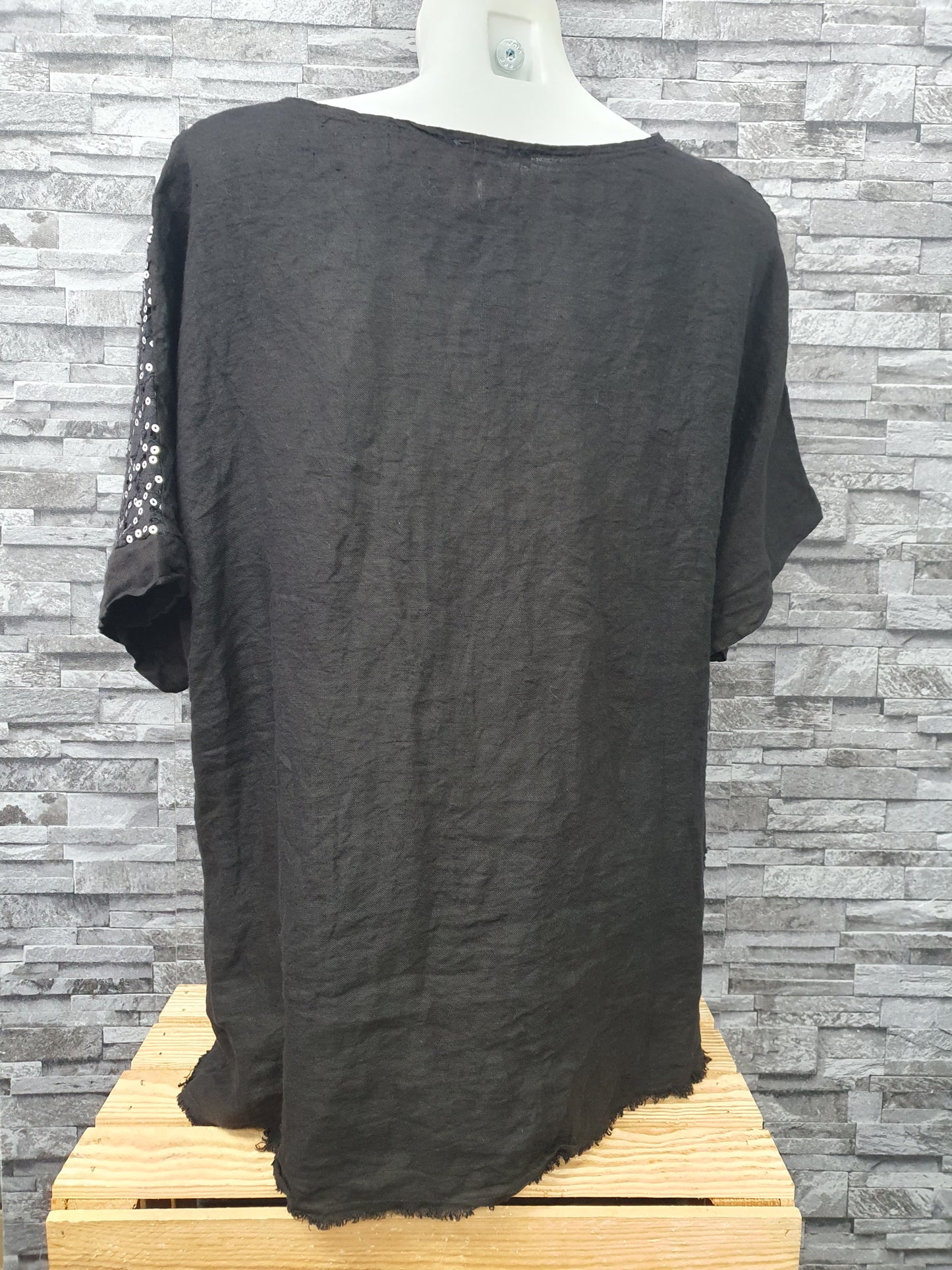Made In Italy Bluse Shirt Schwarz Pailletten Einheitsgröße Größe 42-46