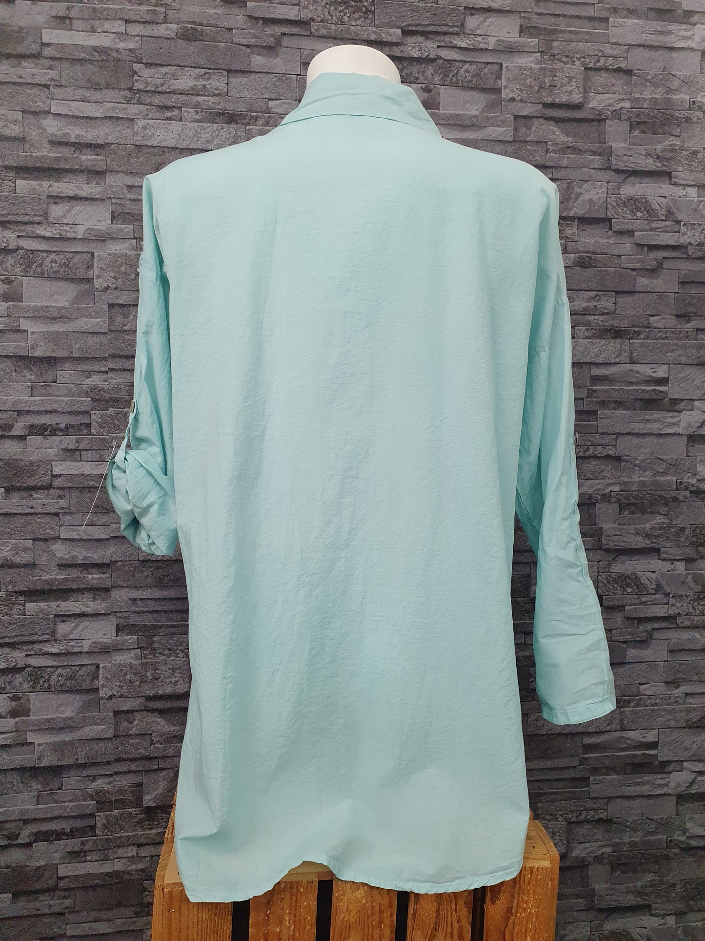 Made In Italy Damen Bluse 3D Blumen Langarm Türkis Einheitsgröße Größe 36-44