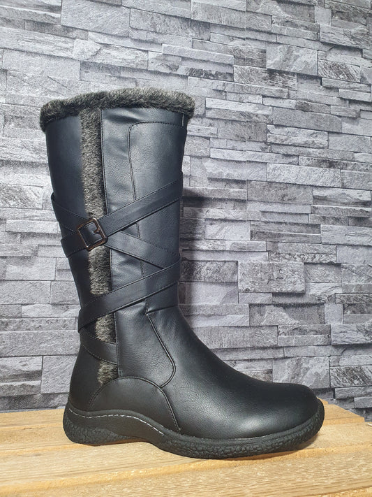 Damen Topway Stiefel Winter Schwarz Gefütert