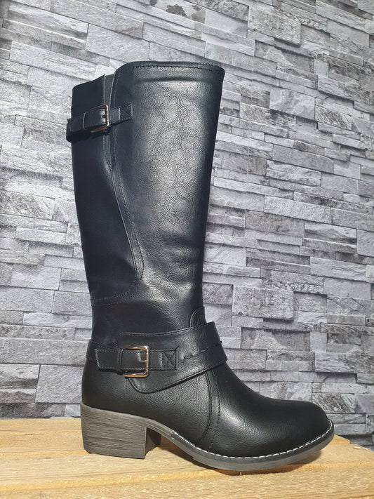 Damen Topway Winter Stiefel Schwarz Blockabsatz  Schuhe