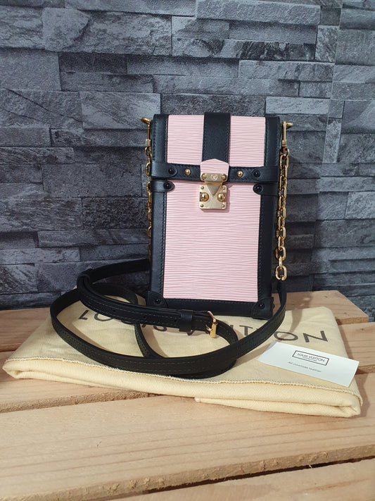 Original Louis Vuitton Trunk Vertical Epi Leder Rosa Handytasche