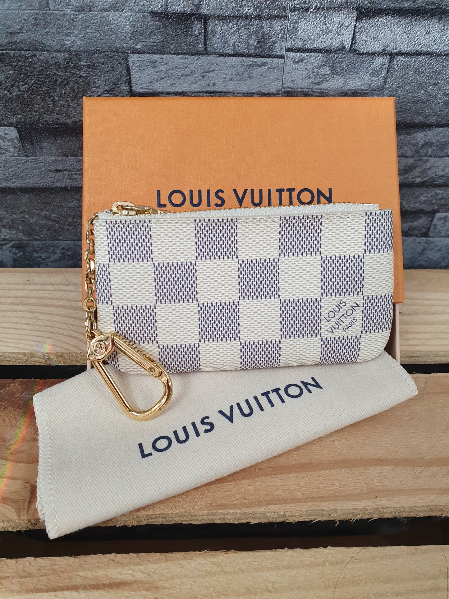 Original Louis Vuitton Cles Schlüsseletui Damier Azur Canvas FullSet
