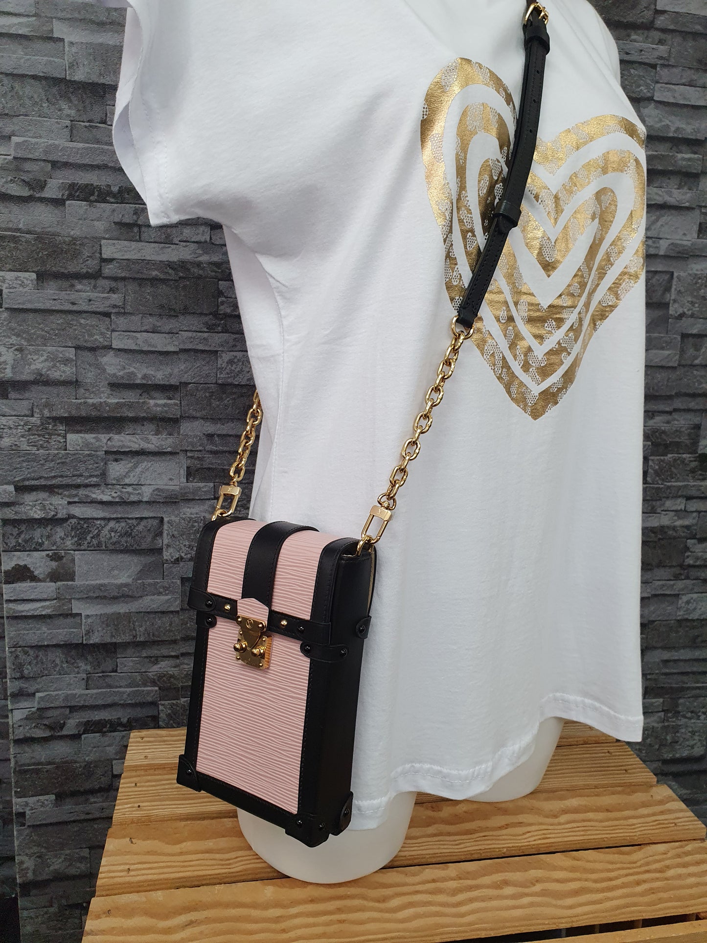 Original Louis Vuitton Trunk Vertical Epi Leder Rosa Handytasche