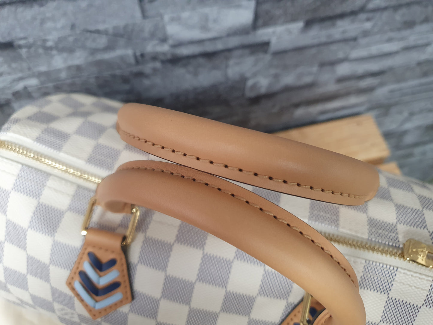 Original Louis Vuitton Speedy Azur Canvas Schulterriemen Neuwertig
