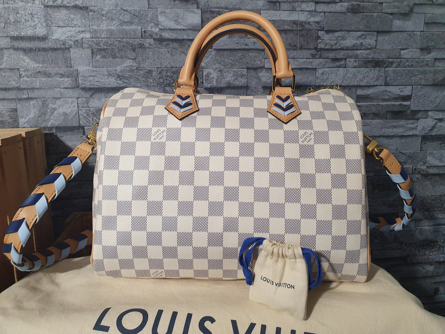 Original Louis Vuitton Speedy Azur Canvas Schulterriemen Neuwertig