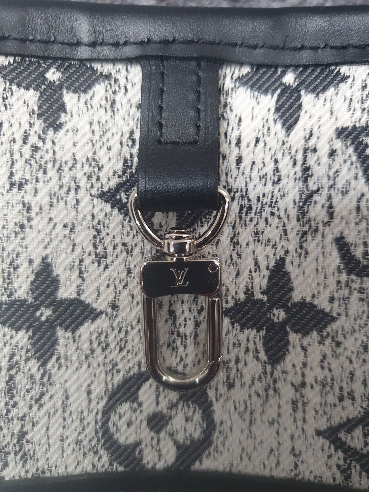 Orginal Louis Vuitton Neverfull MM Monogram Jequard Denim Grau Schwarz FullSet