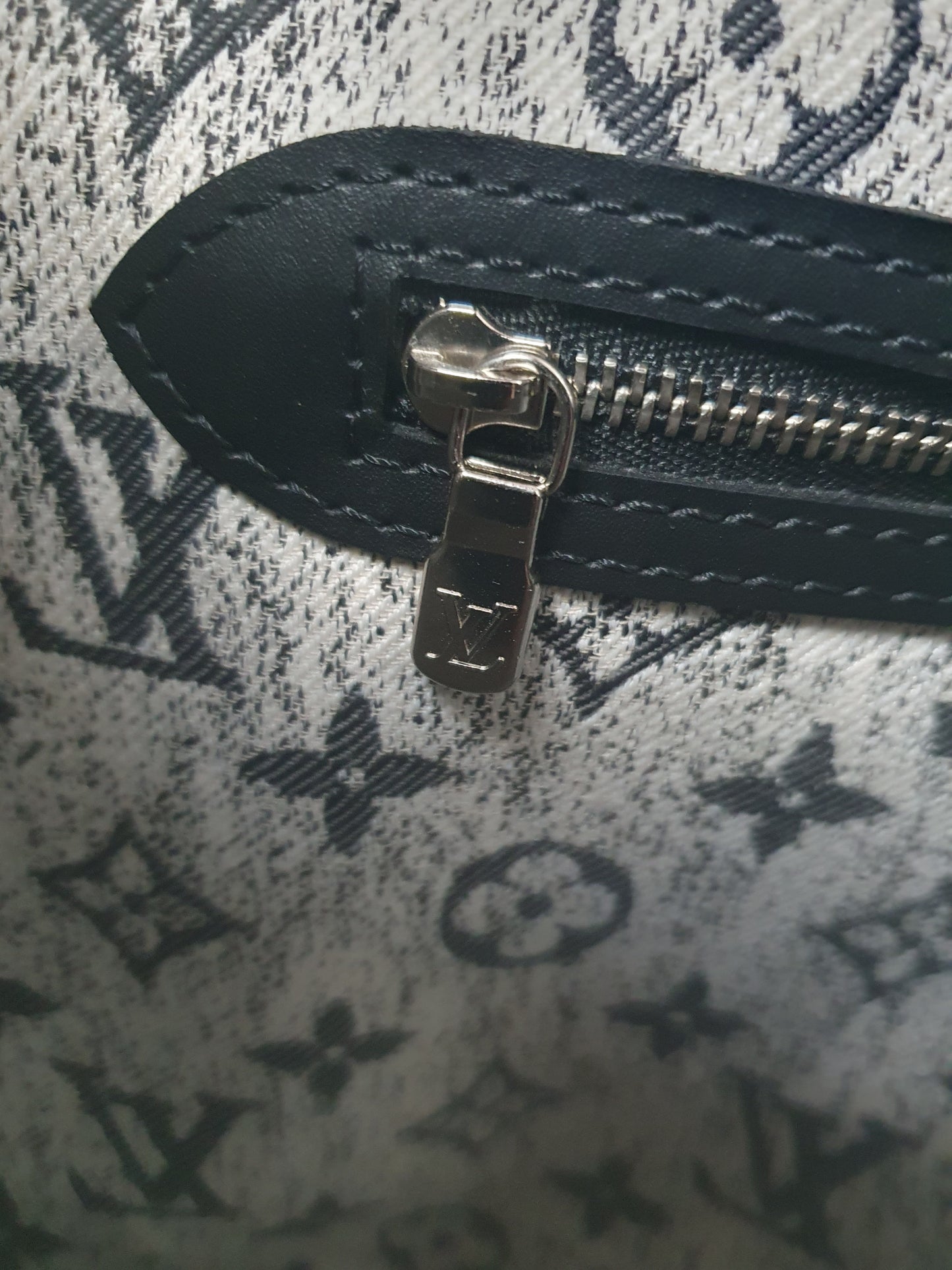 Orginal Louis Vuitton Neverfull MM Monogram Jequard Denim Grau Schwarz FullSet