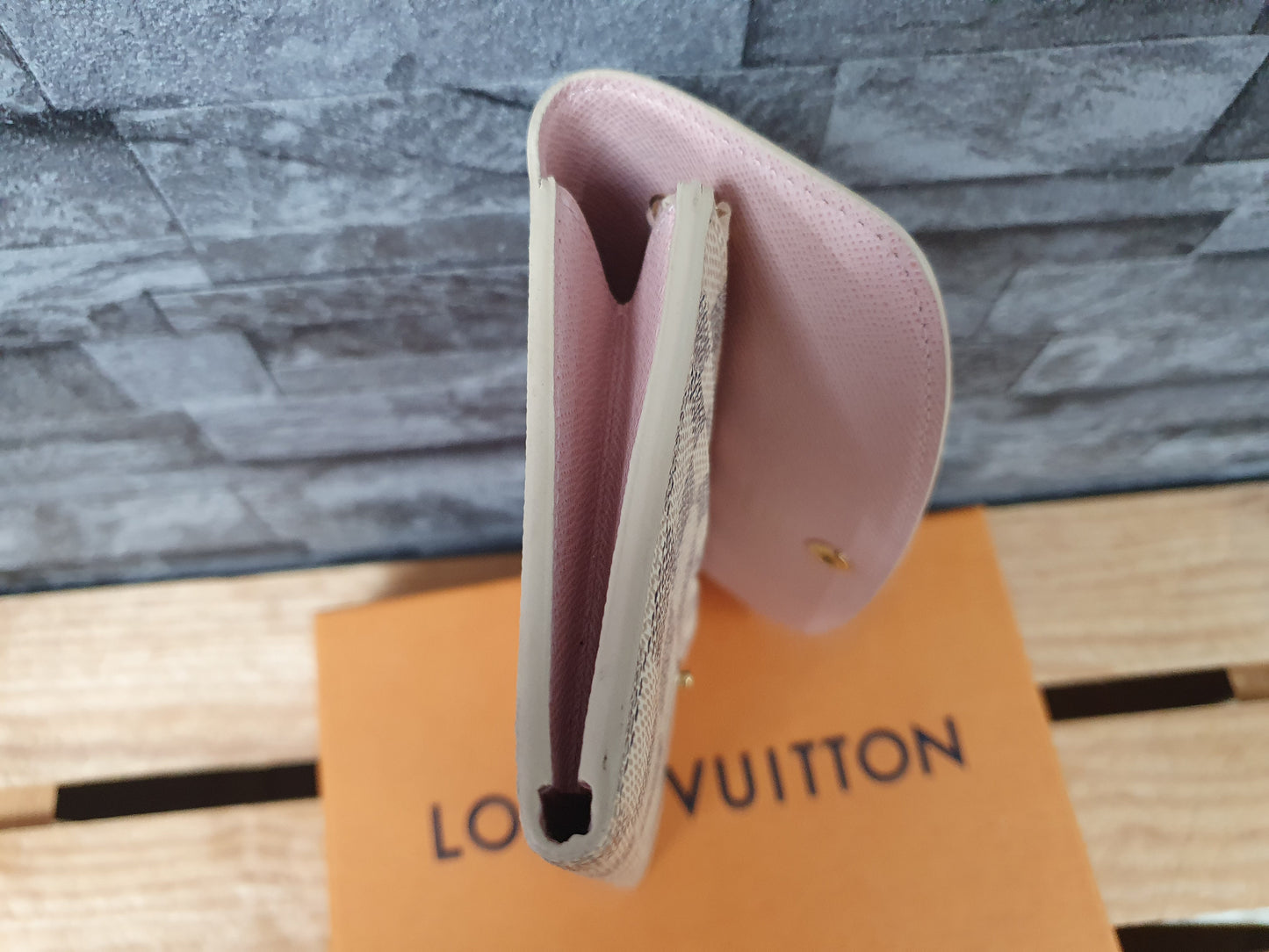 Original Louis Vuitton Emilie Geldbörse Damier  Wallet Azur Canvas Rosa