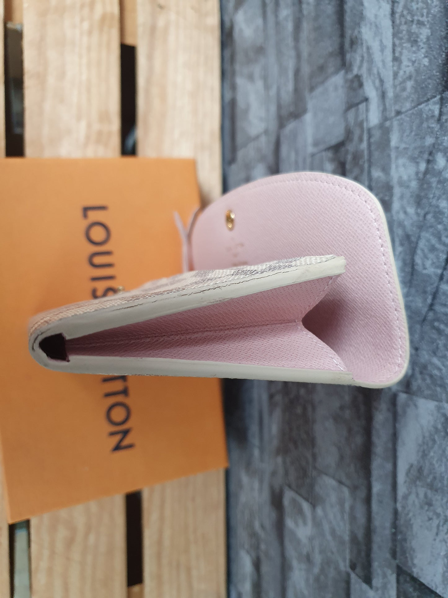 Original Louis Vuitton Emilie Geldbörse Damier  Wallet Azur Canvas Rosa