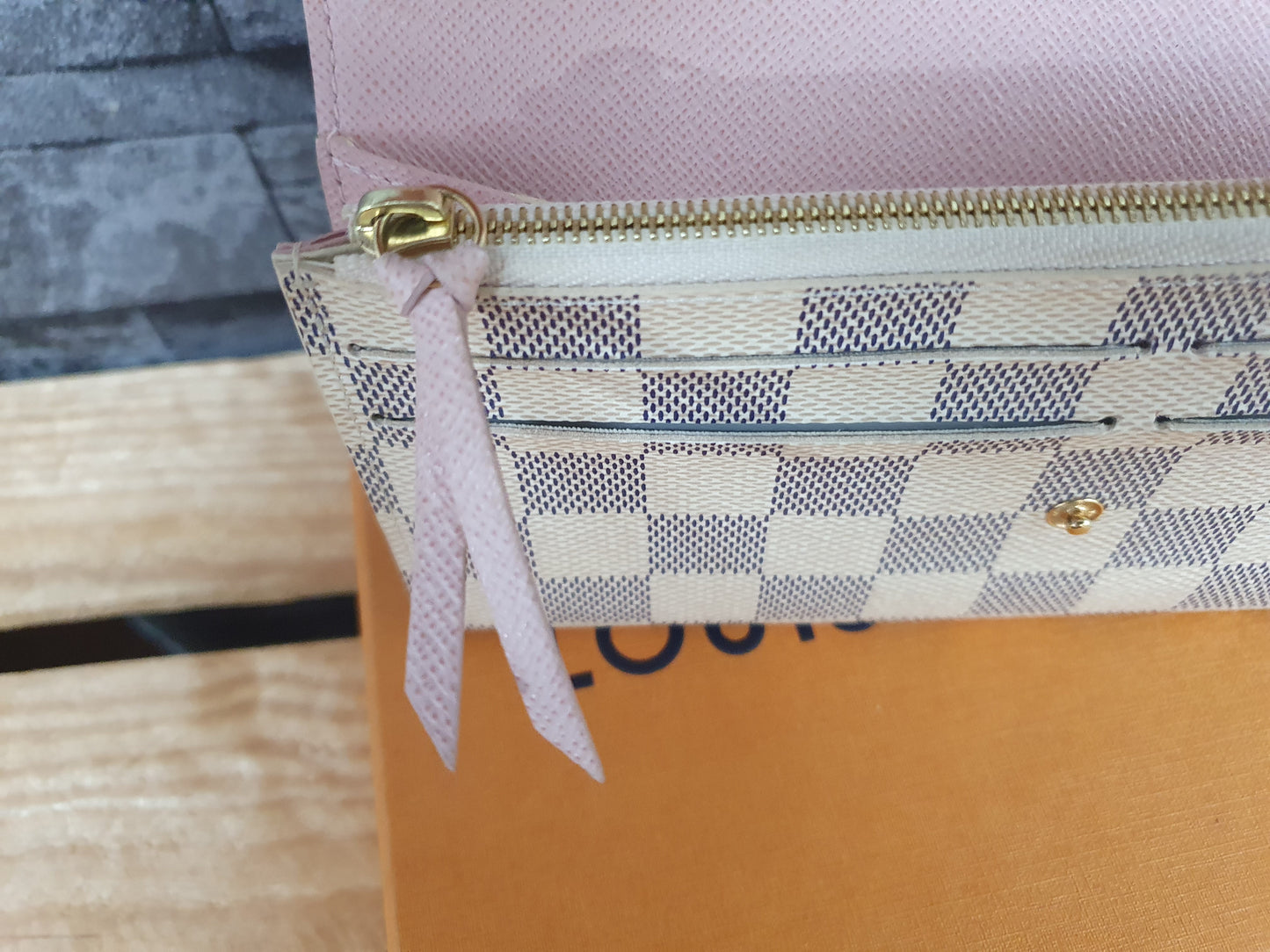 Original Louis Vuitton Emilie Geldbörse Damier  Wallet Azur Canvas Rosa