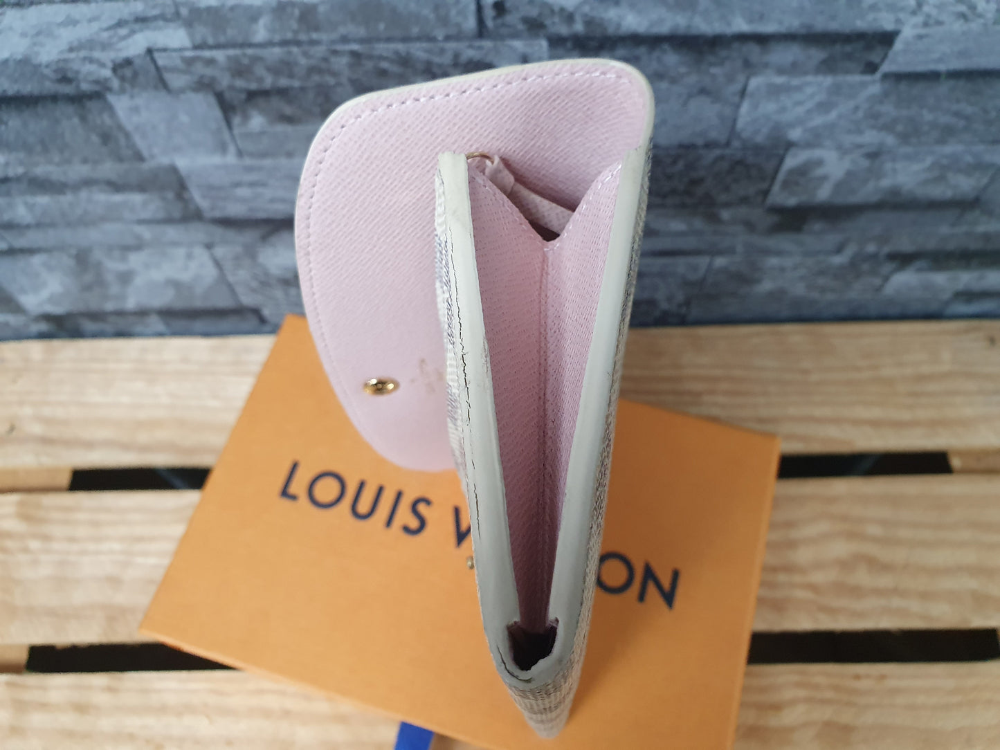 Original Louis Vuitton Emilie Geldbörse Damier  Wallet Azur Canvas Rosa