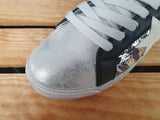 Damen Sneaker Schuhe Glitzer Pailletten  Silber