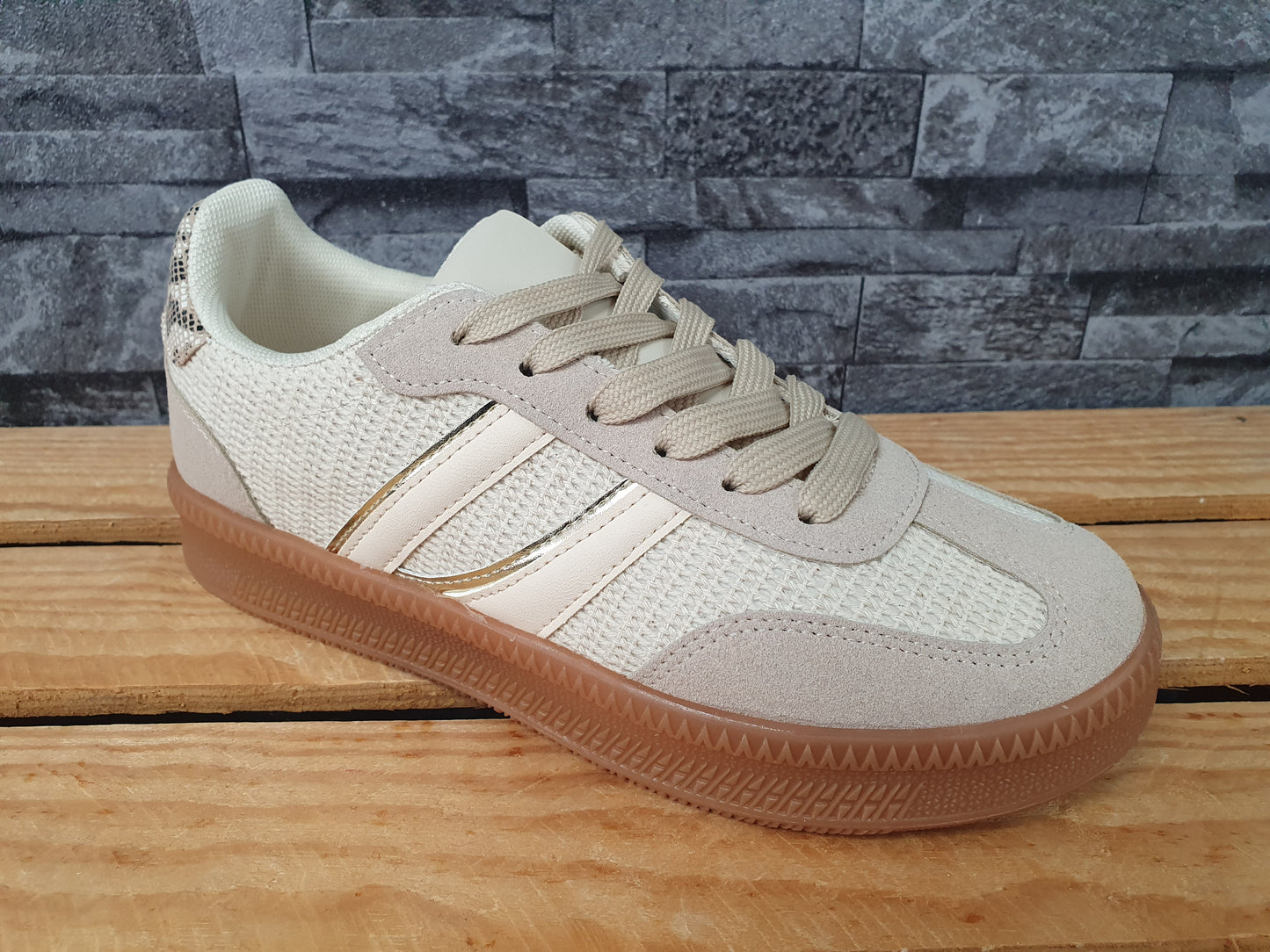 Damen Sneaker Beige Panther herausnehmbaren Innensohlen Schuhe