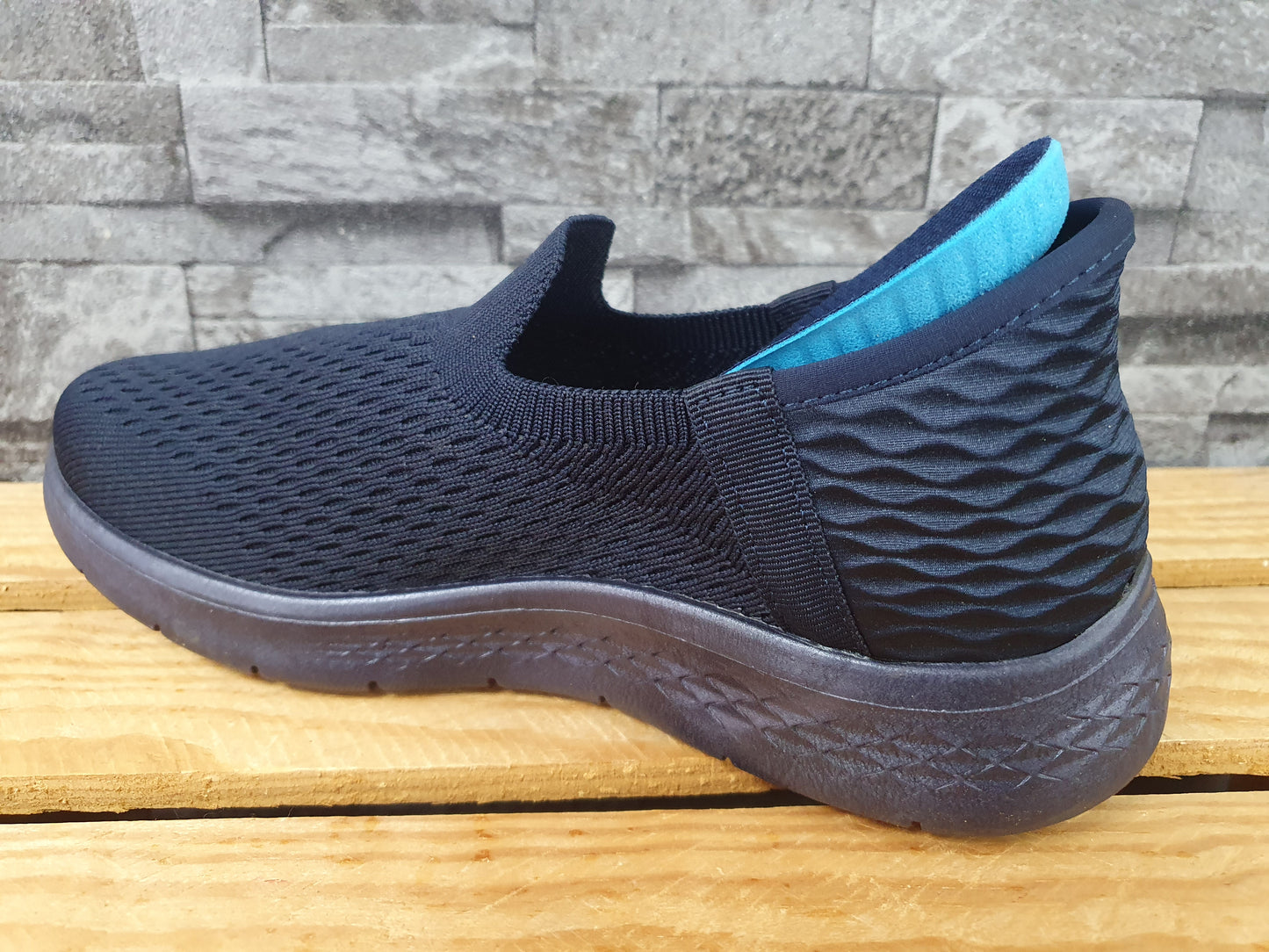 Damen Slip On Sneaker Schuhe Blau &  Grau Sommer