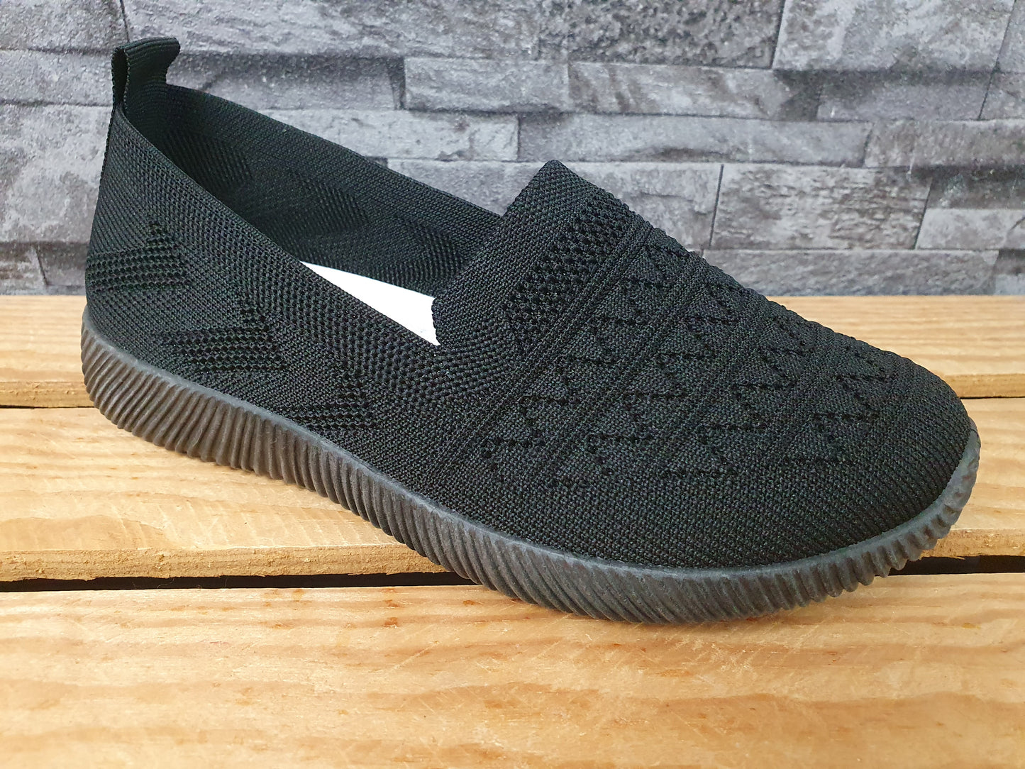 Damen Sneaker Schuhe Stoff Grau &  Schwarz