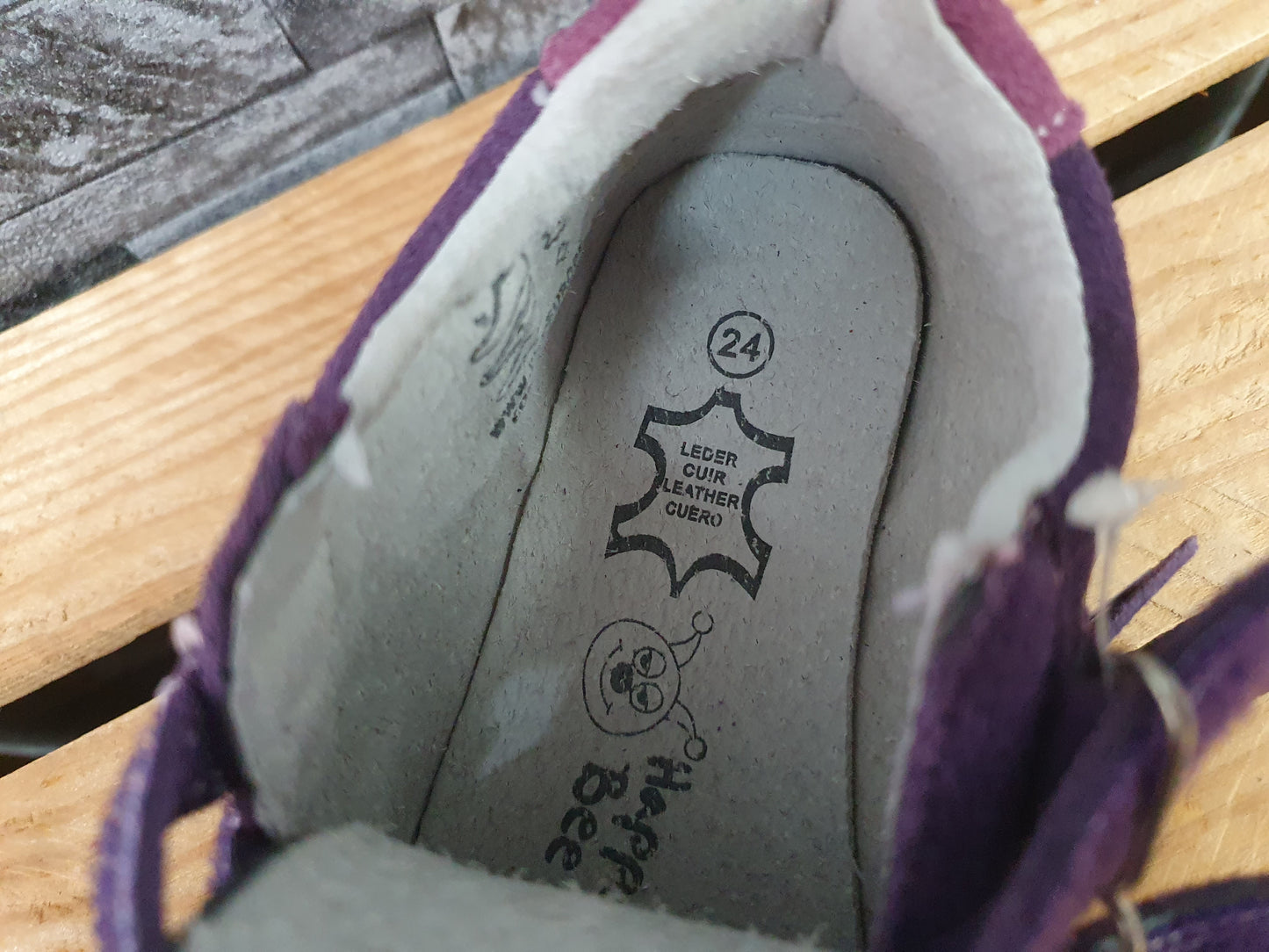 Happy Bee Babyschuhe aus Leder mit Klettverschluss – Lila & Blau