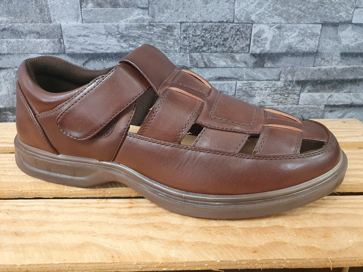 Magnus Herren Sandalen Braun  Sandalette Schuhe Klett PU Sommer