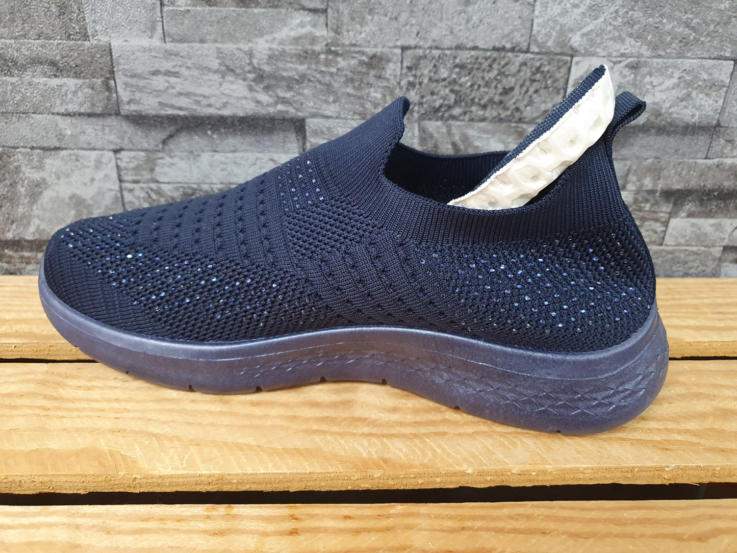 Damen Sneaker Schuhe Steinchen Glitzer Schwarz  & Blau