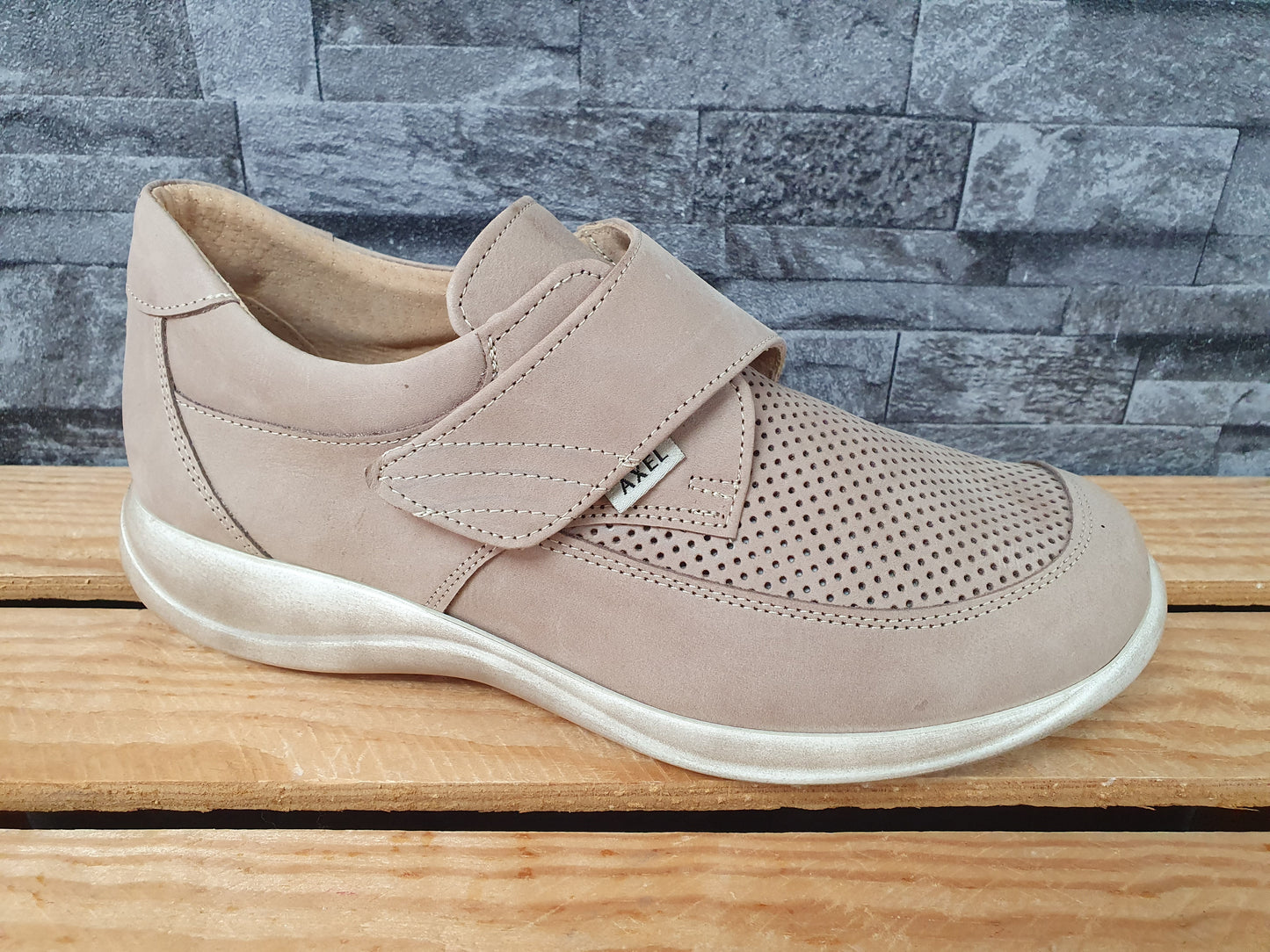 Damen Axel Comfort Hallux  Leder  Klett Gesundheitsschuhe Beige Weite H