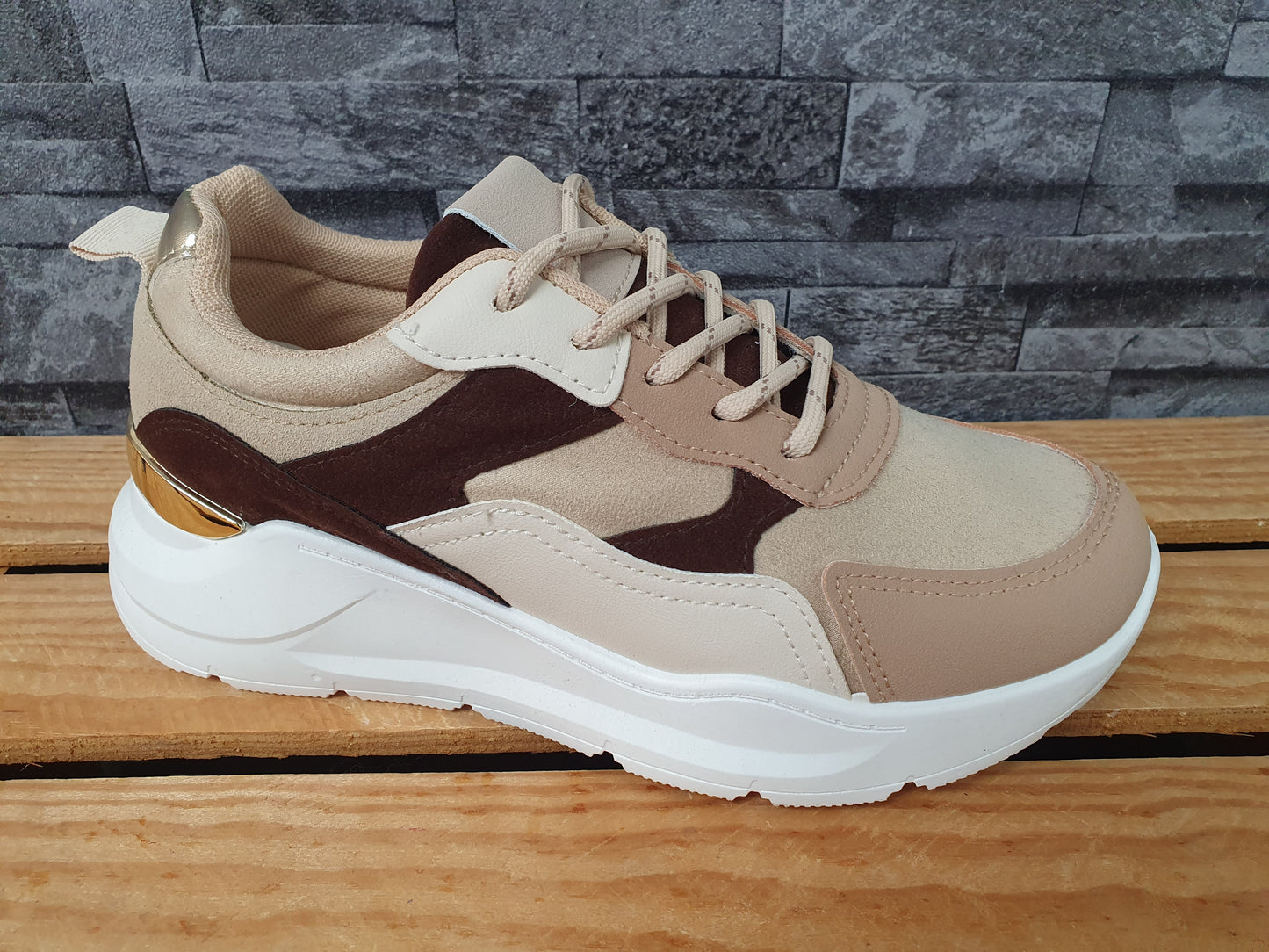 Damen Sneaker Beige  Schuhe Sportschuhe Beige