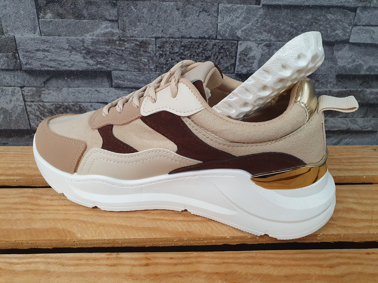 Damen Sneaker Beige  Schuhe Sportschuhe Beige