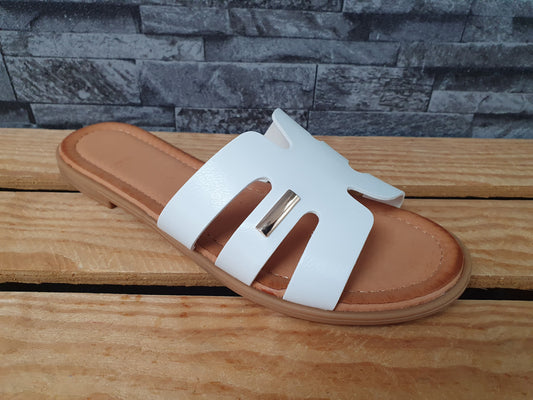 Damen Pantolette Sommer Weiß Flache Sandalen