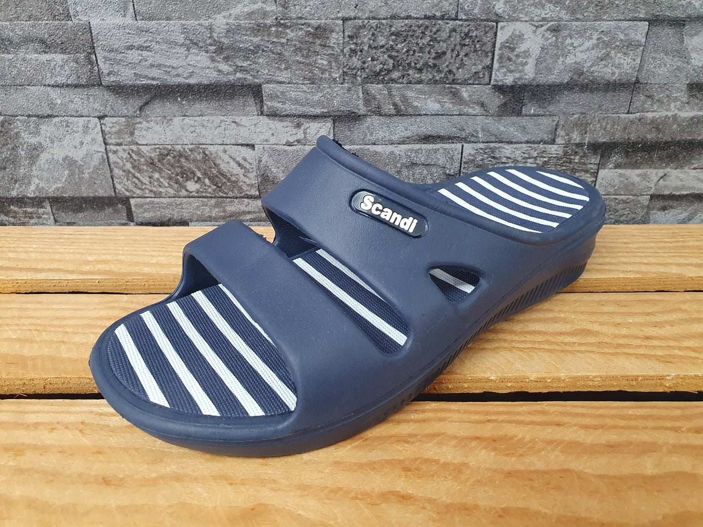Scandi Damen Badeschuhe Pantolette Weiß &  Blau