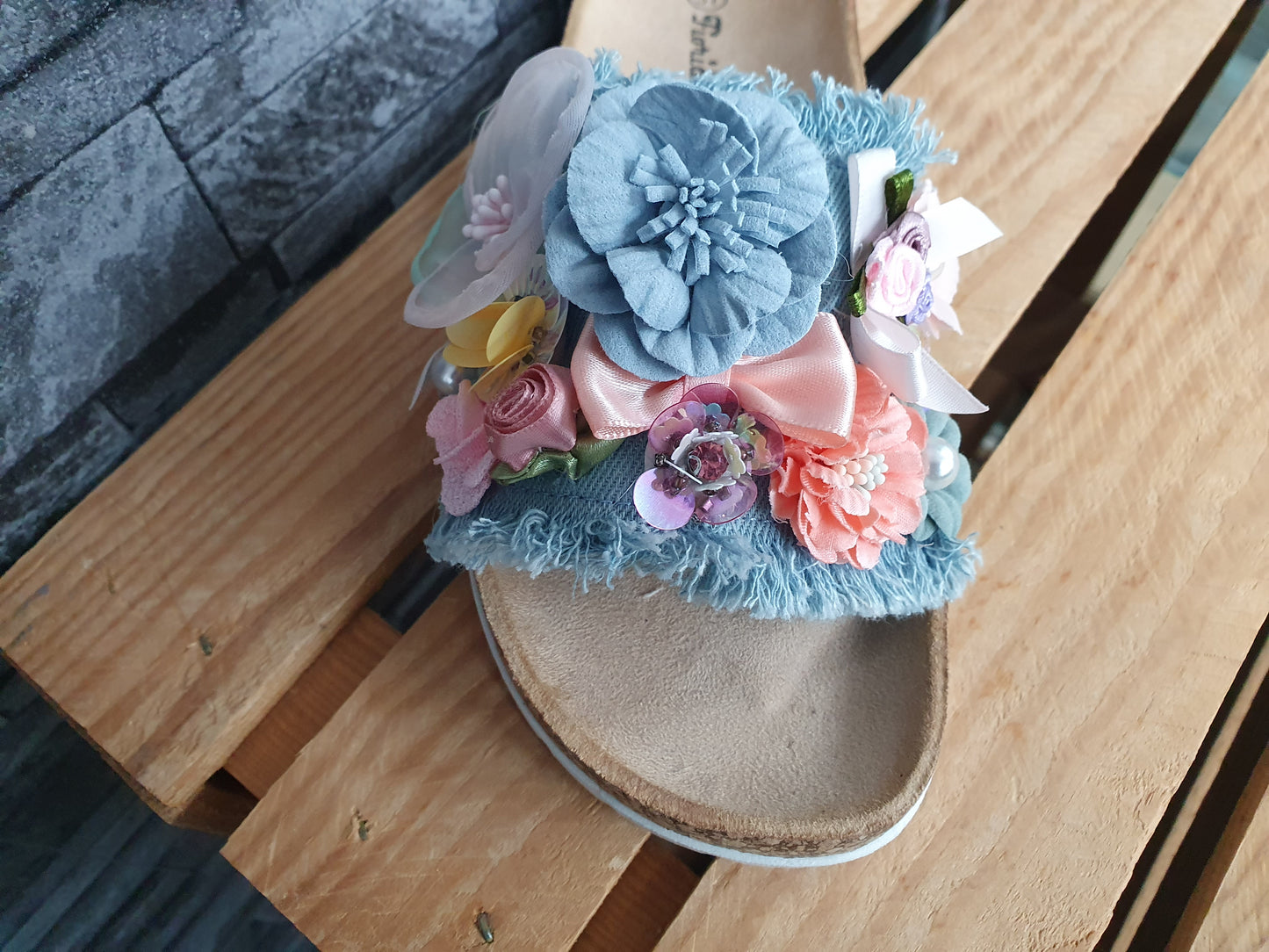Damen Pantolette Damen  3D Blumen Schuhe Sommer