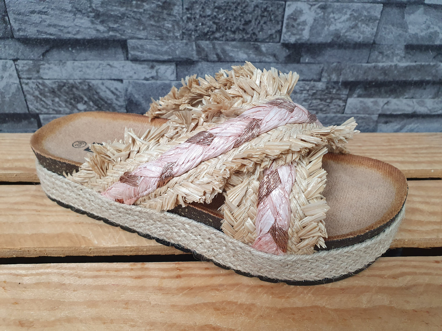 Damen Pantolette Sandalette Plateau Pink Beige
