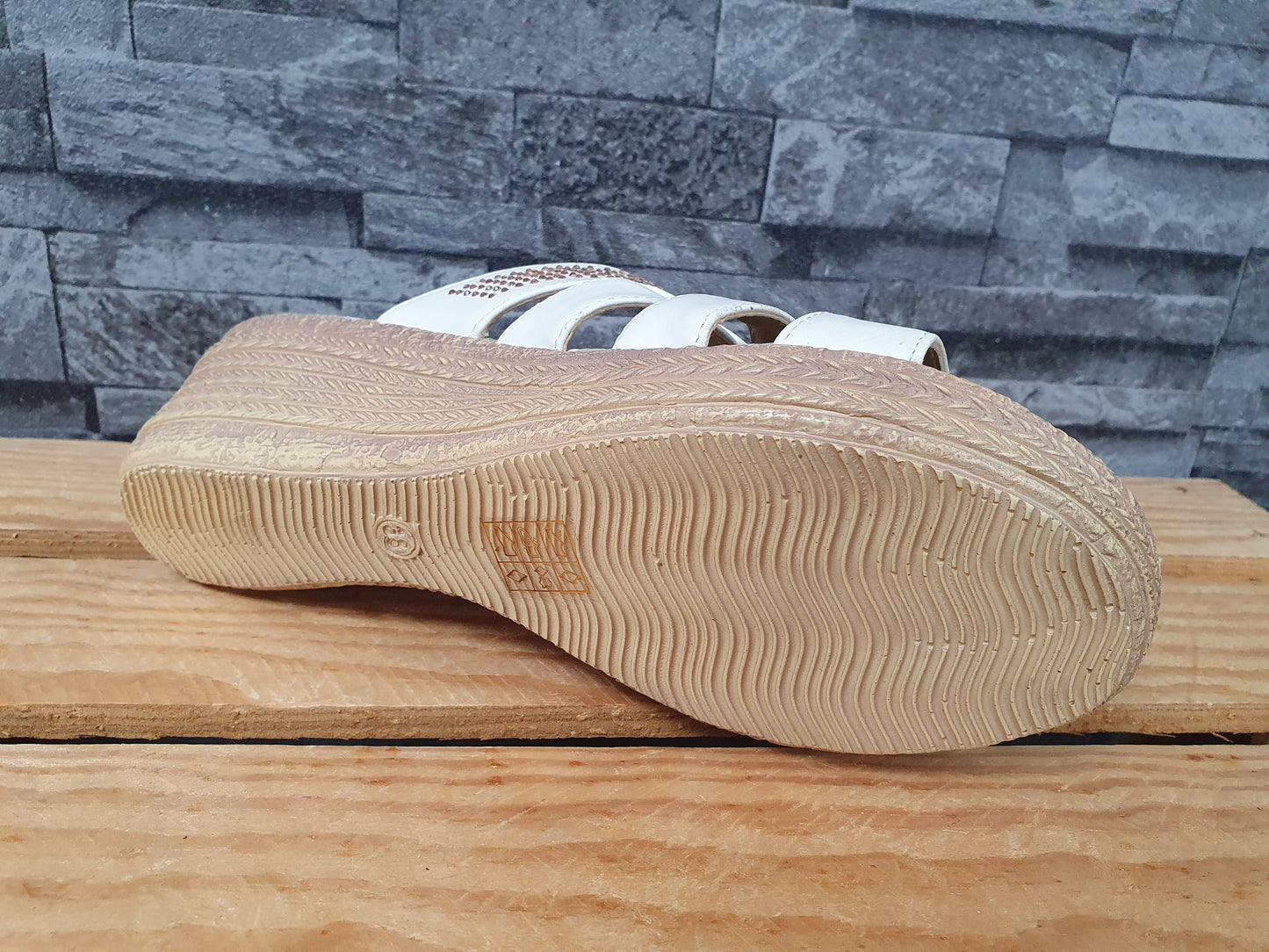 Damen Pantolette Kailabsatz Weiß Glitzer Größe 38-41