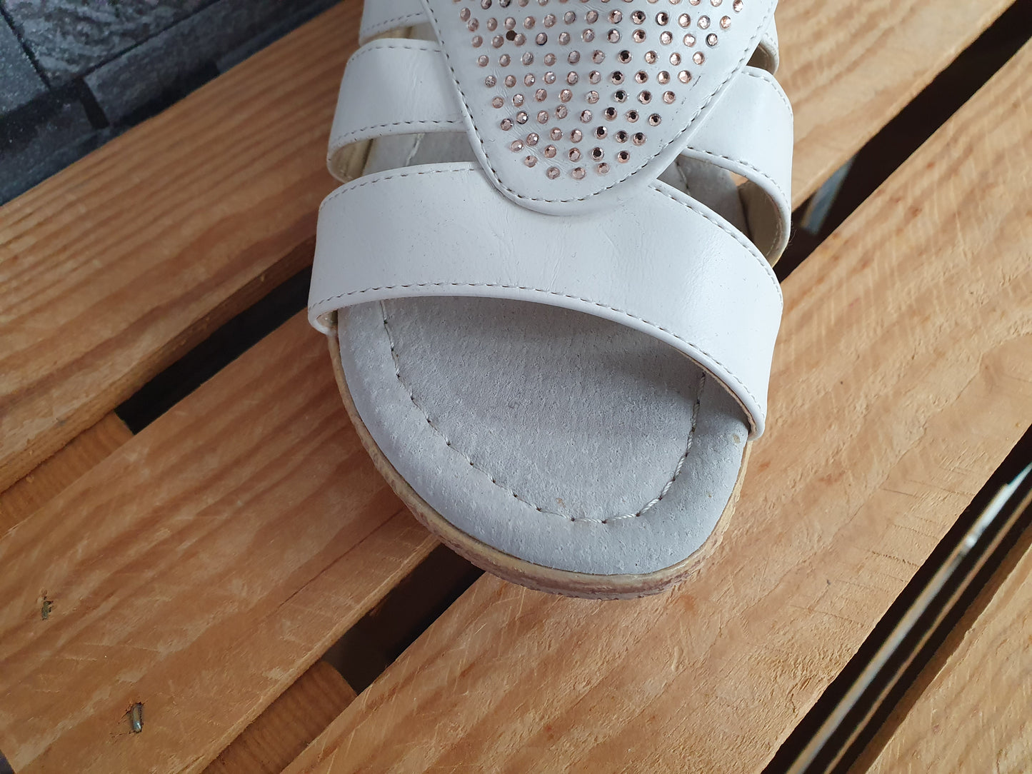 Damen Pantolette Kailabsatz Weiß Glitzer Größe 38-41