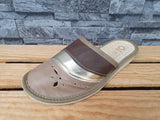 Nowo Damen Hausschuhe, Pantoffeln – Leder-Slipper in Braun & Grau & Blau