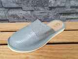 Nowo Damen Hausschuhe, Pantoffeln – Leder-Slipper in Braun & Grau & Blau