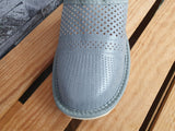 Nowo Damen Hausschuhe, Pantoffeln – Leder-Slipper in Braun & Grau & Blau