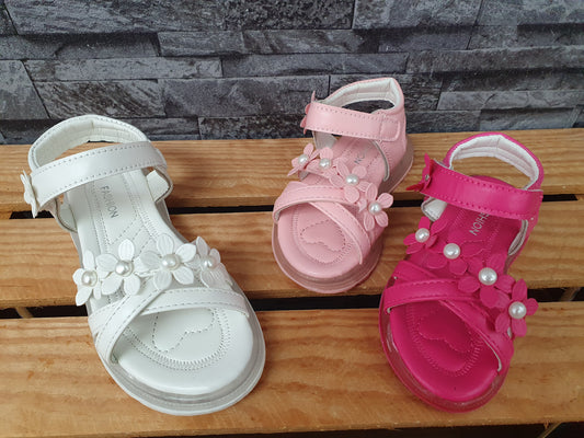 Mädchen Sommersandalen mit Perlen & Klettverschluss