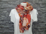 Damen Schal Tuch Glitzer Viskose  Baumwolle Orange Rot