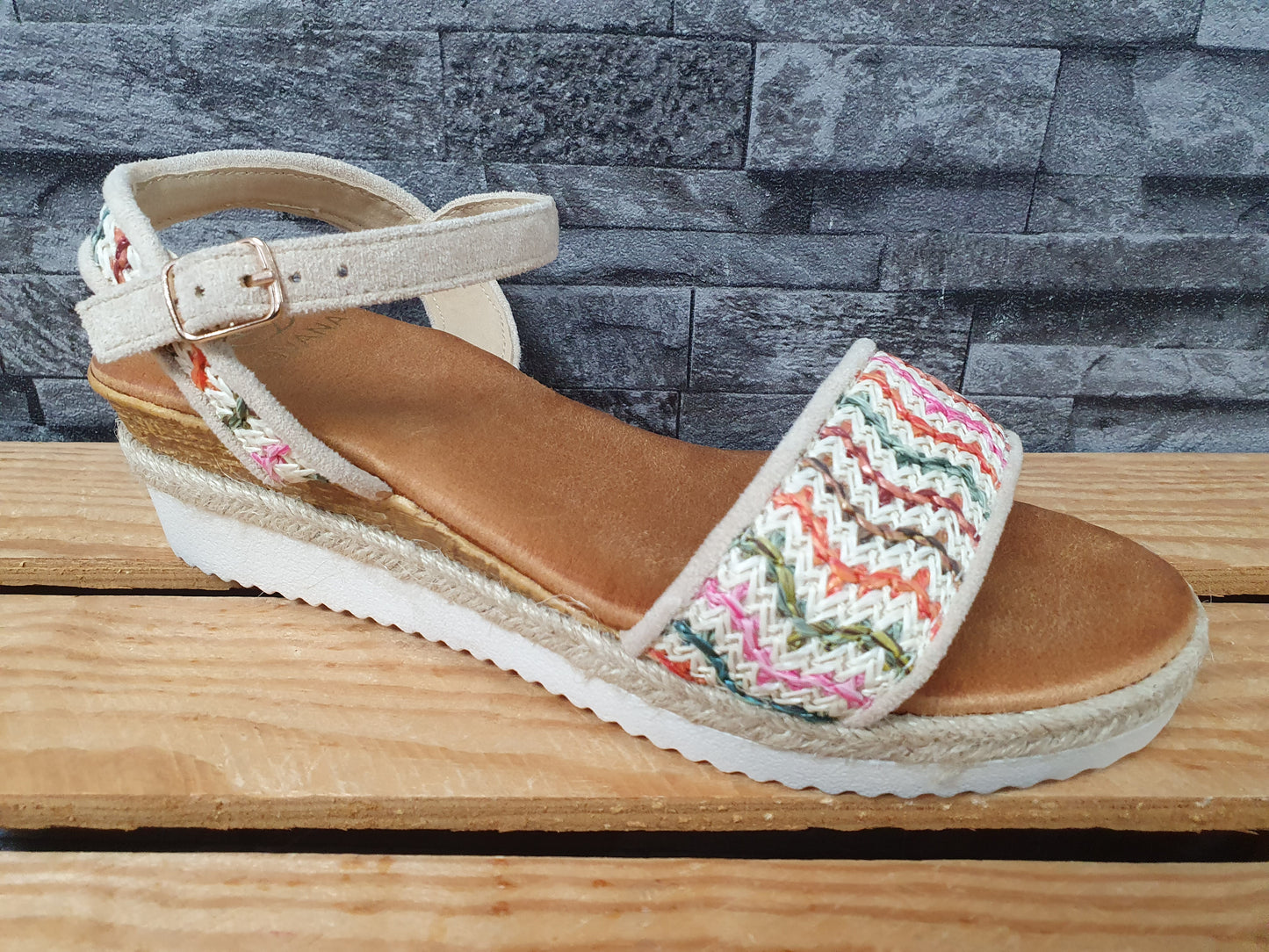 Damen Sandalen  Sandalette Espadrilles Beige  &  Schwarz Kailabsatz