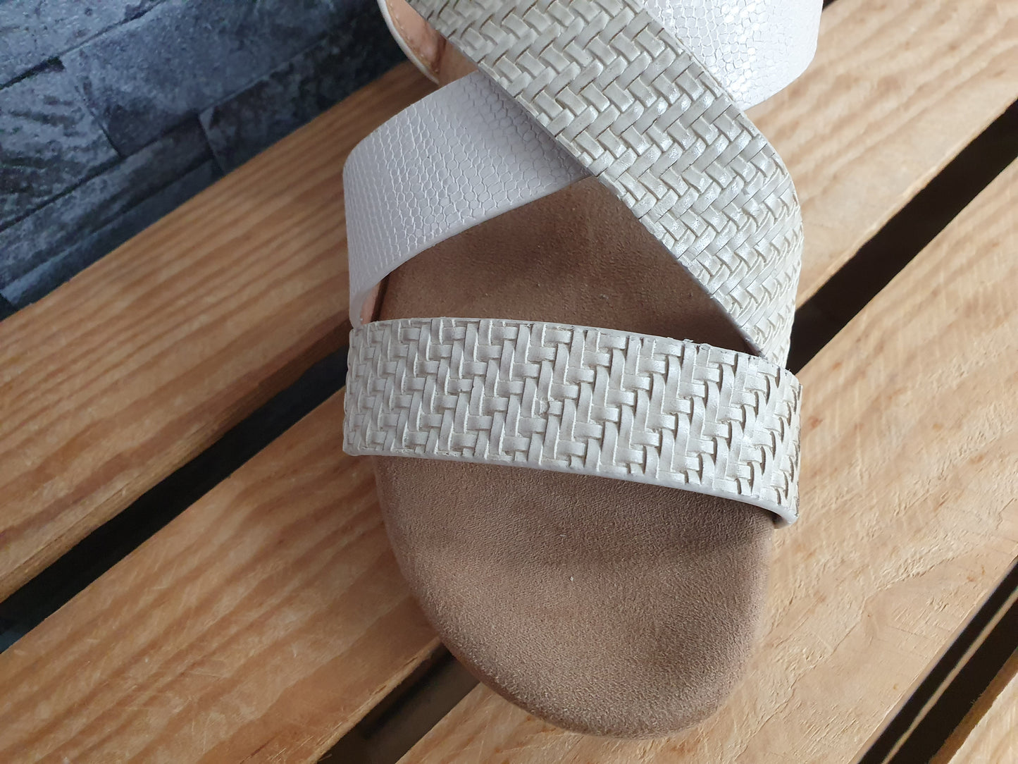 Damen Sandalette Riemchensandalen  Kailabsatz Beige  &  Schwarz