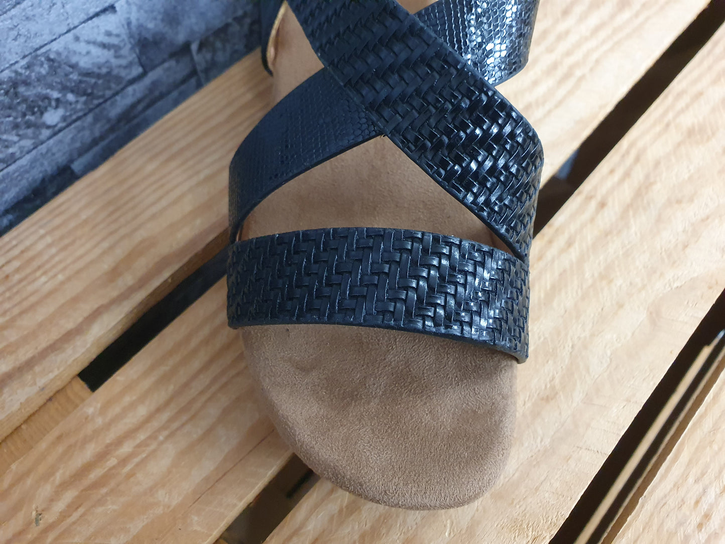 Damen Sandalette Riemchensandalen  Kailabsatz Beige  &  Schwarz