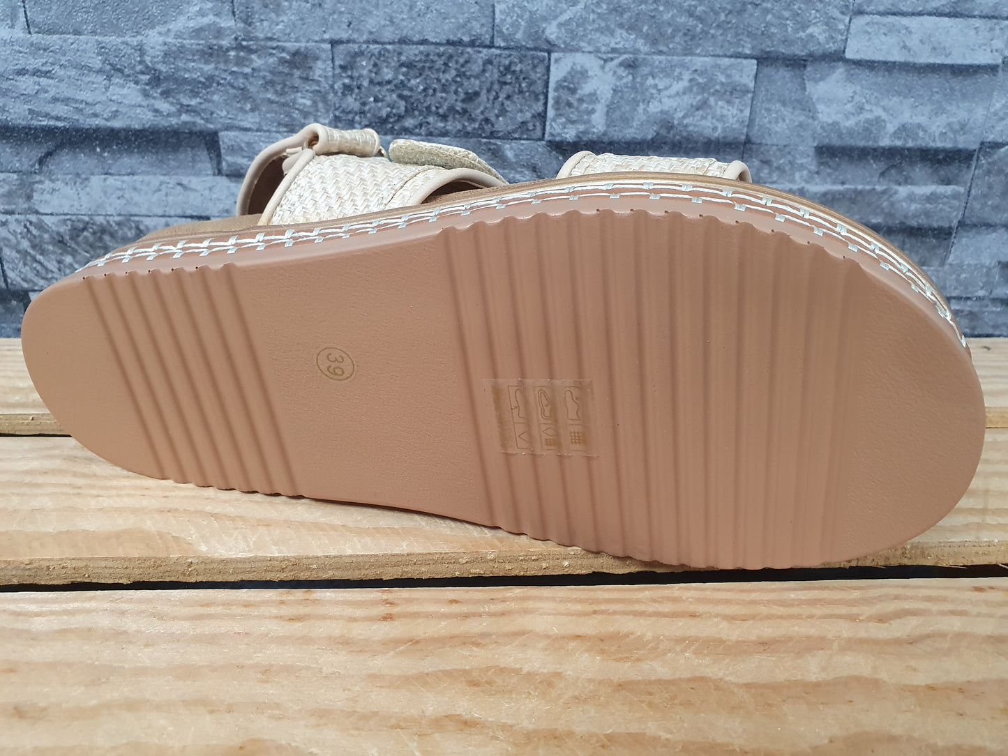 Damen Sandalen  Riemensandalette 2¹ x Klett Beige Textil Größe 39-41