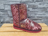 UGG Boots Short Sequin Bordeaux Lammfell Pailletten