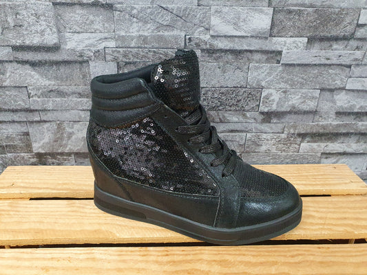 Damen Sneaker Schuhe Schwarz Pailletten Kailabsatz Größe 37-41
